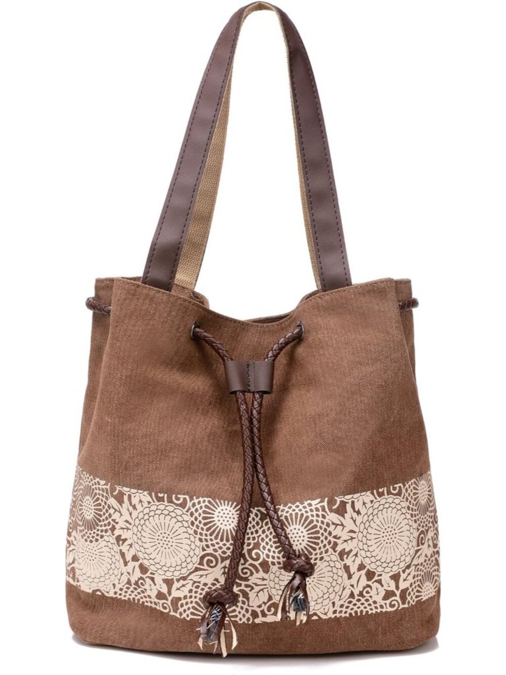 Women Canvas Shoulder Bag Printing Tote Purse | Retro Casual Drawstring Handbag,